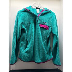 Patagonia Womens M Snap-T Retool Teal & Pink Fleece Pullover Hoodie